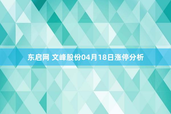 东启网 文峰股份04月18日涨停分析
